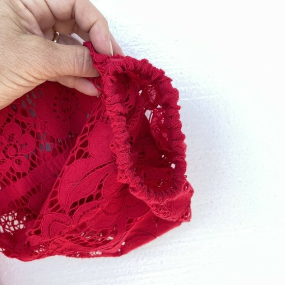 For Love & Lemons Red Daphne Lace Off-Shoulder Long Sleeve Dress Women Sz S $320 - Picture 5 of 12